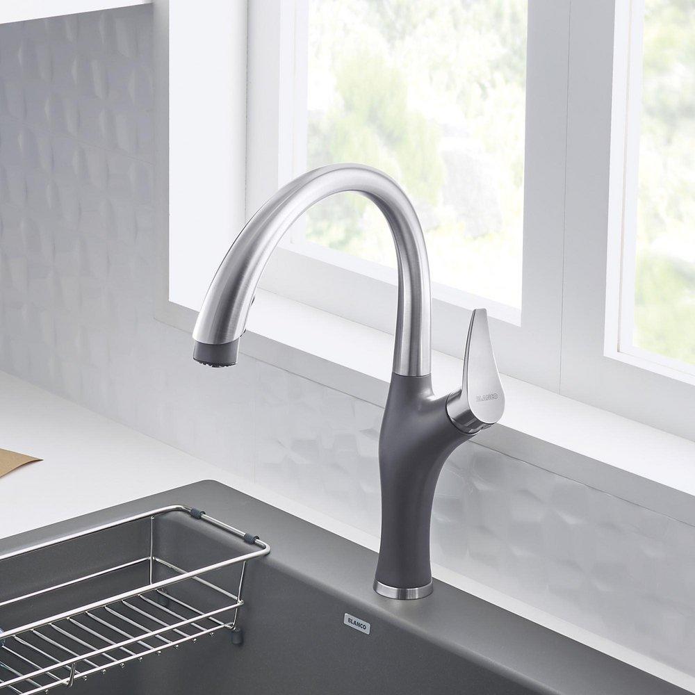 BLANCO PVD Steel/Cinder Single Handle Pull Down Kitchen Faucet 