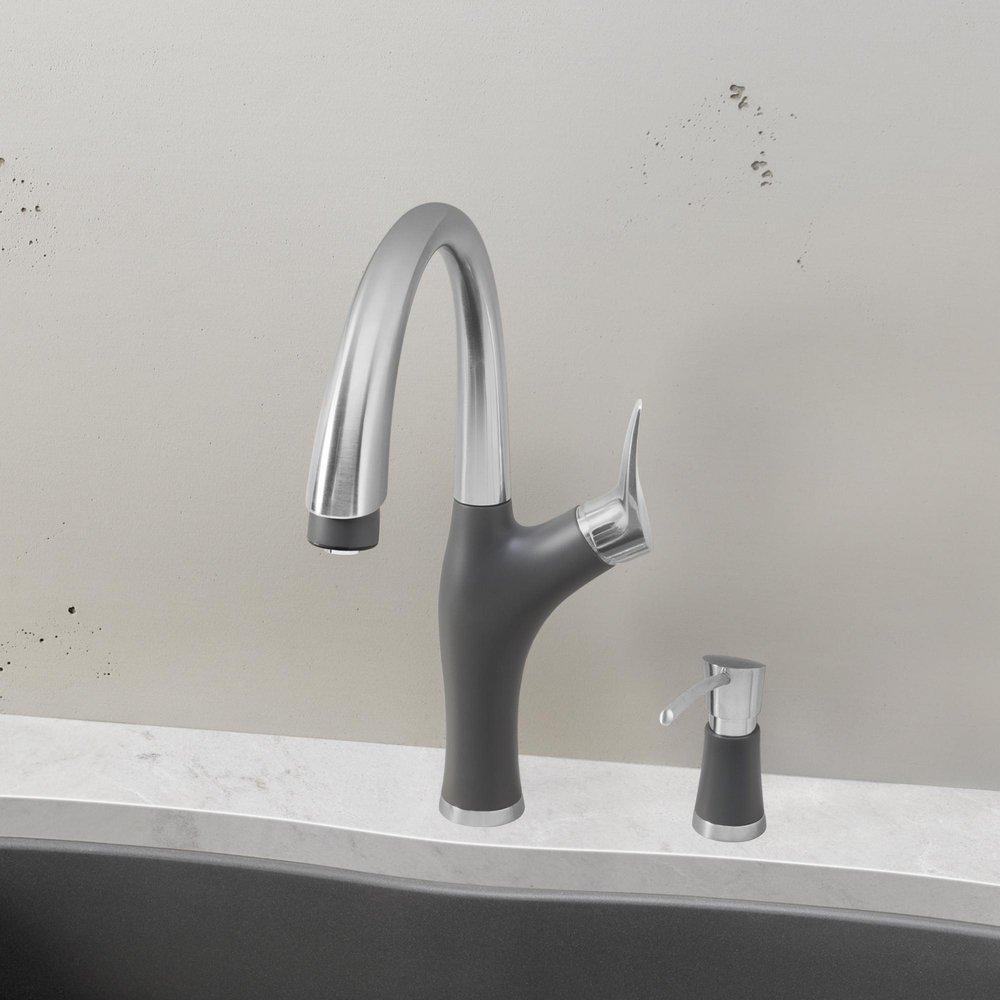 BLANCO PVD Steel/Cinder Single Handle Pull Down Kitchen Faucet 
