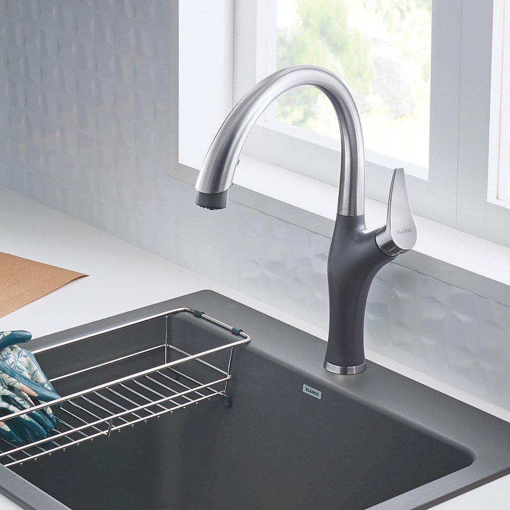 BLANCO PVD Steel/Cinder Single Handle Pull Down Kitchen Faucet 