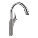 Single Handle Pull Down Kitchen Faucet in PVD Steel with Metallic Grey