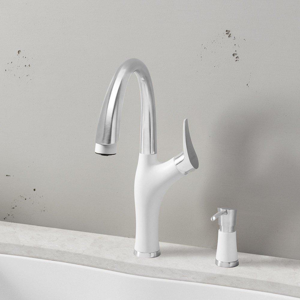 BLANCO PVD Steel/White Single Handle Pull Down Kitchen Faucet 