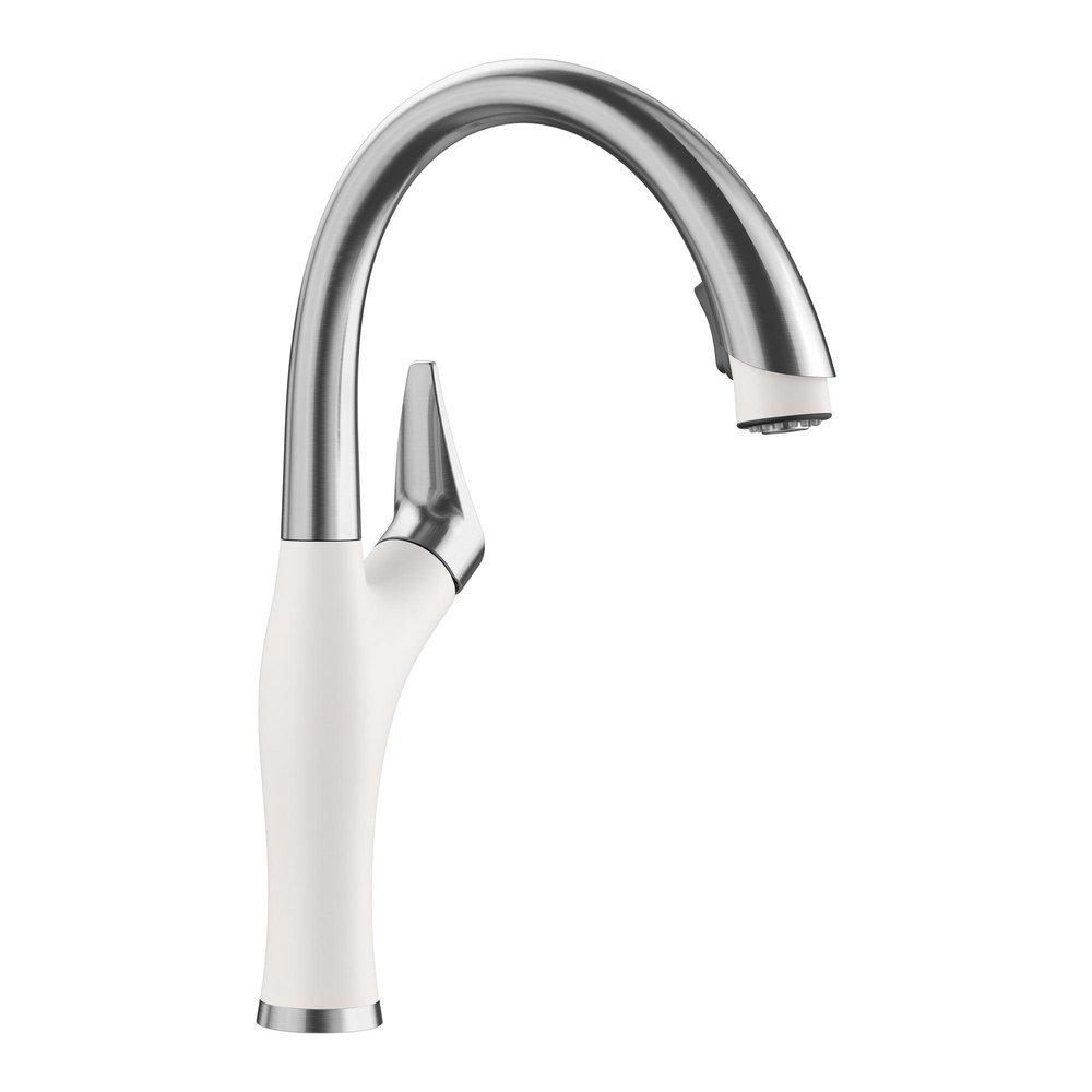 BLANCO PVD Steel/White Single Handle Pull Down Kitchen Faucet 