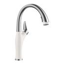 Single Handle Pull Down Kitchen Faucet in PVD Steel with White