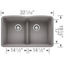 BLANCO Metallic Grey 32 x 19-1/4 in. No Hole Composite Double Bowl Undermount Kitchen Sink 