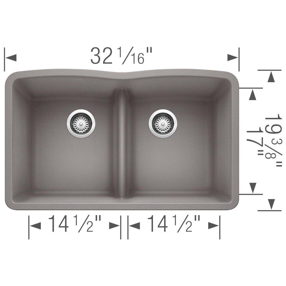 BLANCO Metallic Grey 32 x 19-1/4 in. No Hole Composite Double Bowl Undermount Kitchen Sink 