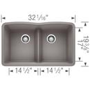 BLANCO Metallic Grey 32 x 19-1/4 in. No Hole Composite Double Bowl Undermount Kitchen Sink 