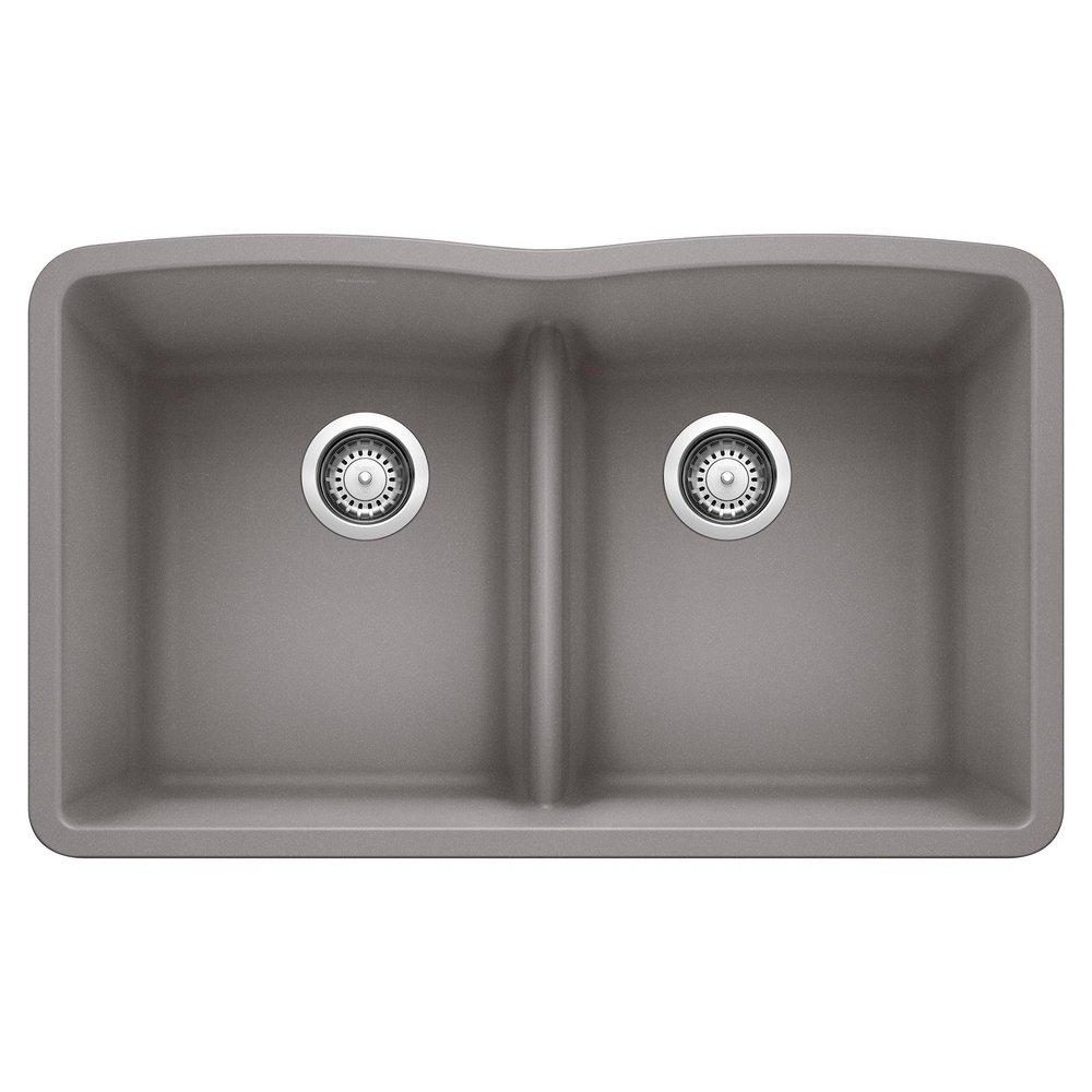 BLANCO Metallic Grey 32 x 19-1/4 in. No Hole Composite Double Bowl Undermount Kitchen Sink 