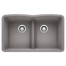 BLANCO Metallic Grey 32 x 19-1/4 in. No Hole Composite Double Bowl Undermount Kitchen Sink 