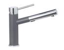 1-Hole Compact Pull-Out Kitchen Faucet with Single Lever Handle and Dual Spray in Polished Chrome/Cinder
