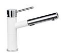 1-Hole Compact Pull-Out Kitchen Faucet with Single Lever Handle and Dual Spray in Polished Chrome/White