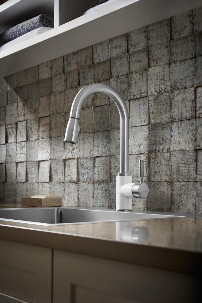 BLANCO White/Stainless Single Handle Pull Down Kitchen Faucet 