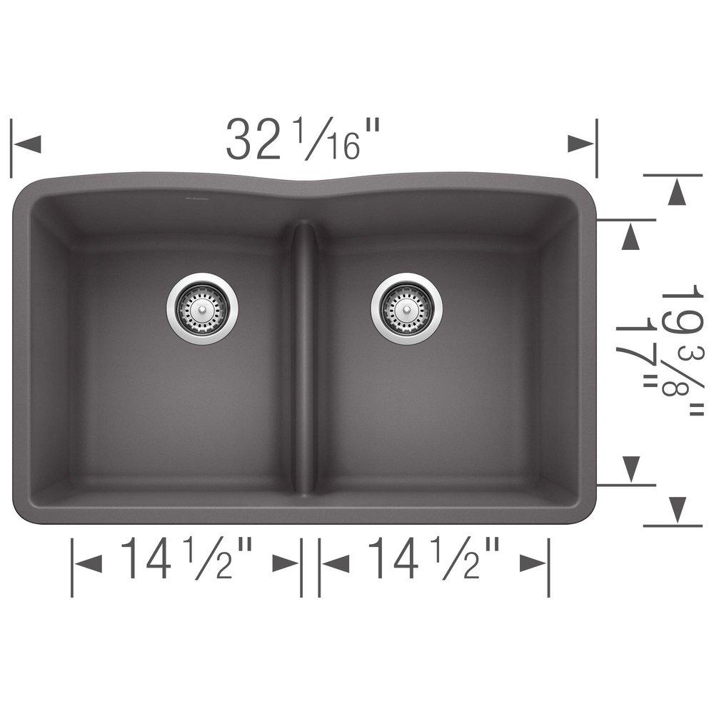 BLANCO Cinder 32 x 19-1/4 in. No Hole Composite Double Bowl Undermount Kitchen Sink 