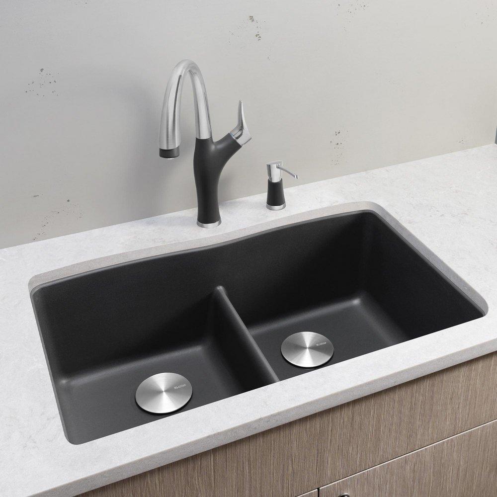 BLANCO Cinder 32 x 19-1/4 in. No Hole Composite Double Bowl Undermount Kitchen Sink 