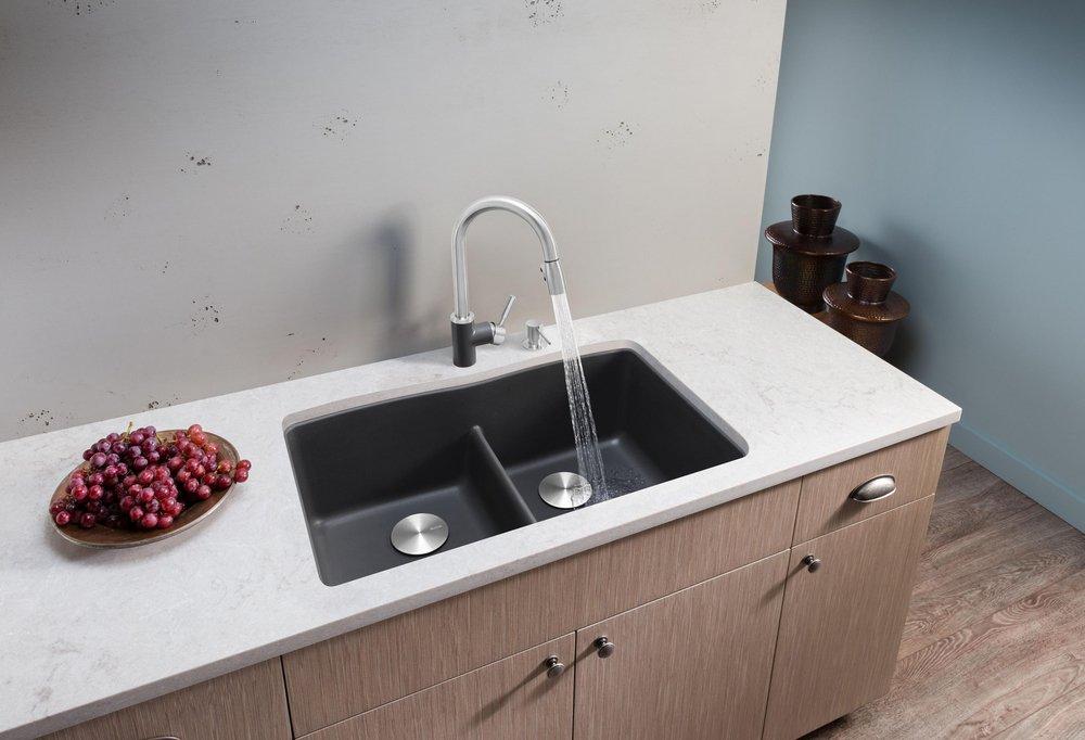 BLANCO Cinder 32 x 19-1/4 in. No Hole Composite Double Bowl Undermount Kitchen Sink 