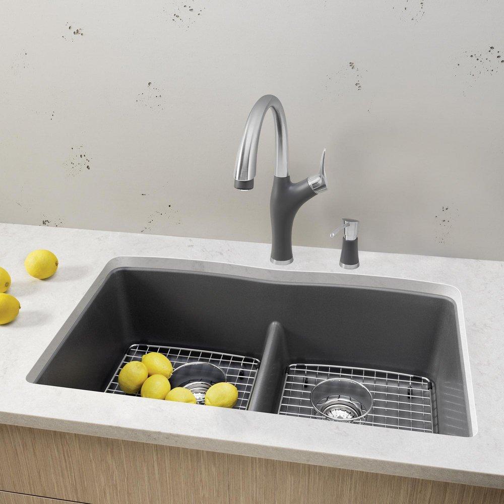 BLANCO Cinder 32 x 19-1/4 in. No Hole Composite Double Bowl Undermount Kitchen Sink 