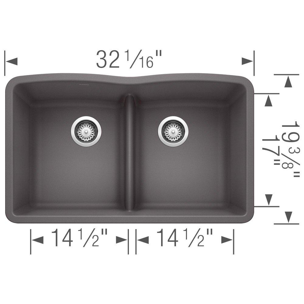 BLANCO Cinder 32 x 19-1/4 in. No Hole Composite Double Bowl Undermount Kitchen Sink 