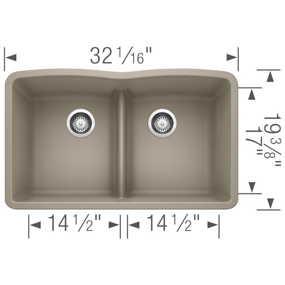 BLANCO Truffle 32 x 19-1/4 in. No Hole Composite Double Bowl Undermount Kitchen Sink 