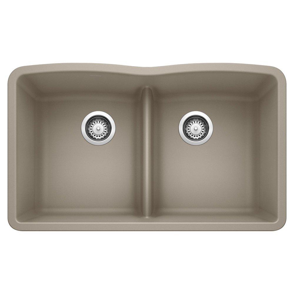 BLANCO Truffle 32 x 19-1/4 in. No Hole Composite Double Bowl Undermount Kitchen Sink 