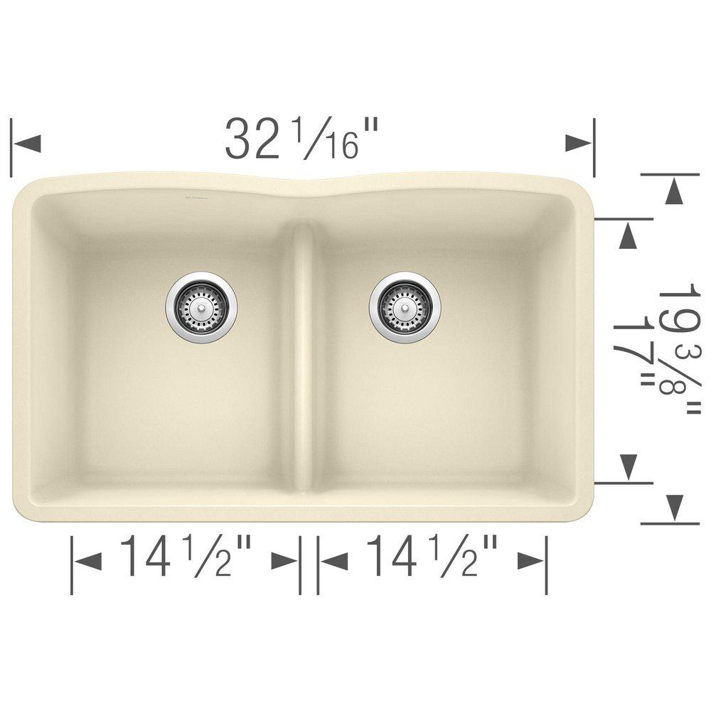 BLANCO Biscuit 32 x 19-1/4 in. No Hole Composite Double Bowl Undermount Kitchen Sink 