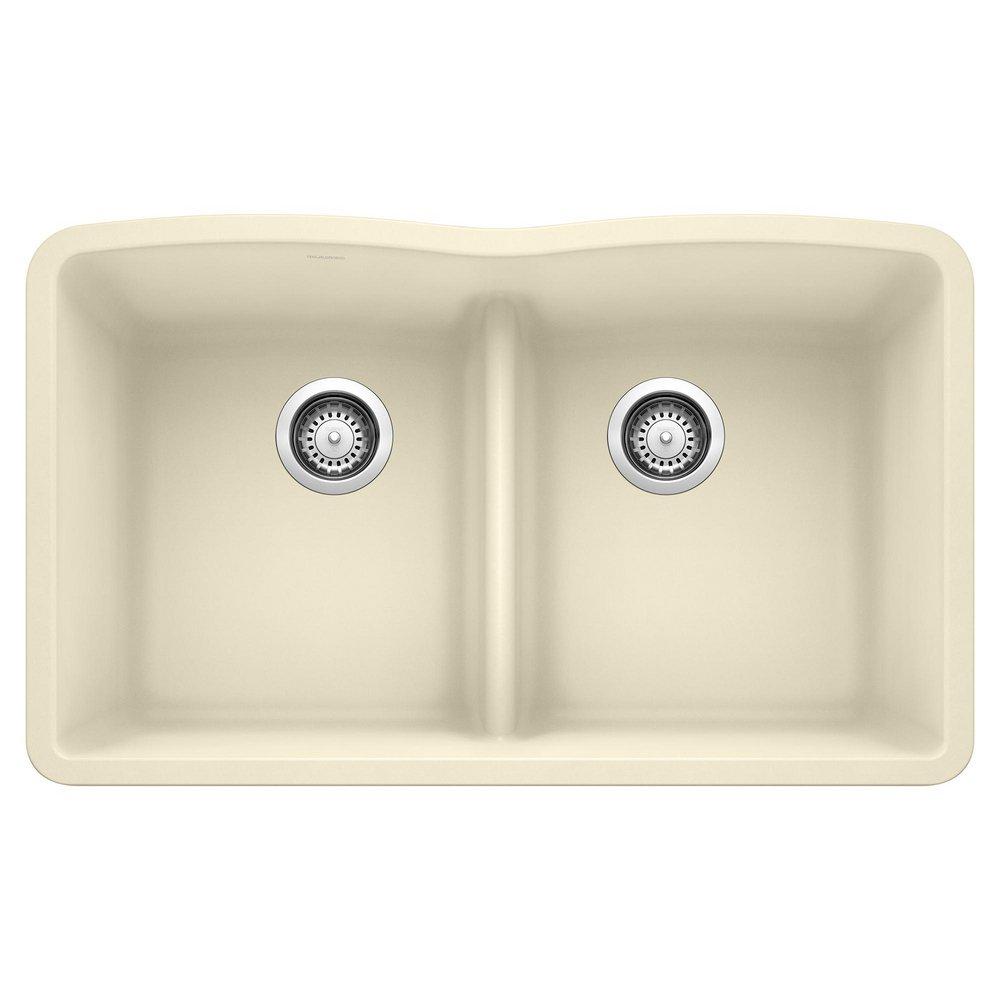 BLANCO Biscuit 32 x 19-1/4 in. No Hole Composite Double Bowl Undermount Kitchen Sink 
