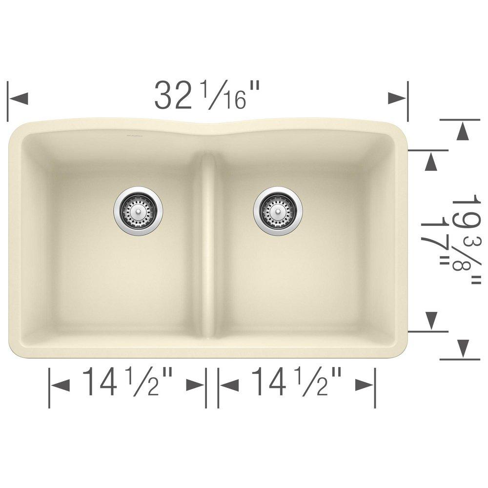 BLANCO Biscuit 32 x 19-1/4 in. No Hole Composite Double Bowl Undermount Kitchen Sink 