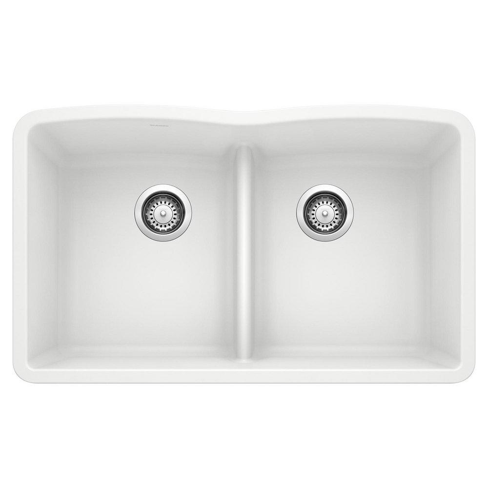 BLANCO White 32 x 19-1/4 in. No Hole Composite Double Bowl Undermount Kitchen Sink 