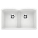 BLANCO White 32 x 19-1/4 in. No Hole Composite Double Bowl Undermount Kitchen Sink 