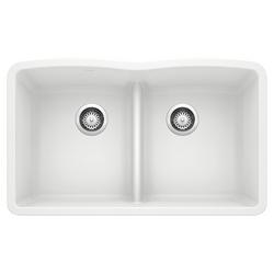 32 in. Undermount Silgranit Double Bowl Kitchen Sink in White
