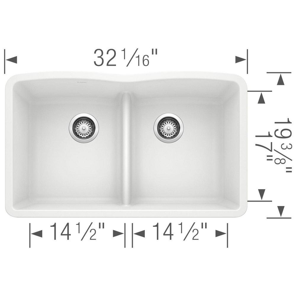 BLANCO White 32 x 19-1/4 in. No Hole Composite Double Bowl Undermount Kitchen Sink 