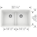 BLANCO White 32 x 19-1/4 in. No Hole Composite Double Bowl Undermount Kitchen Sink 