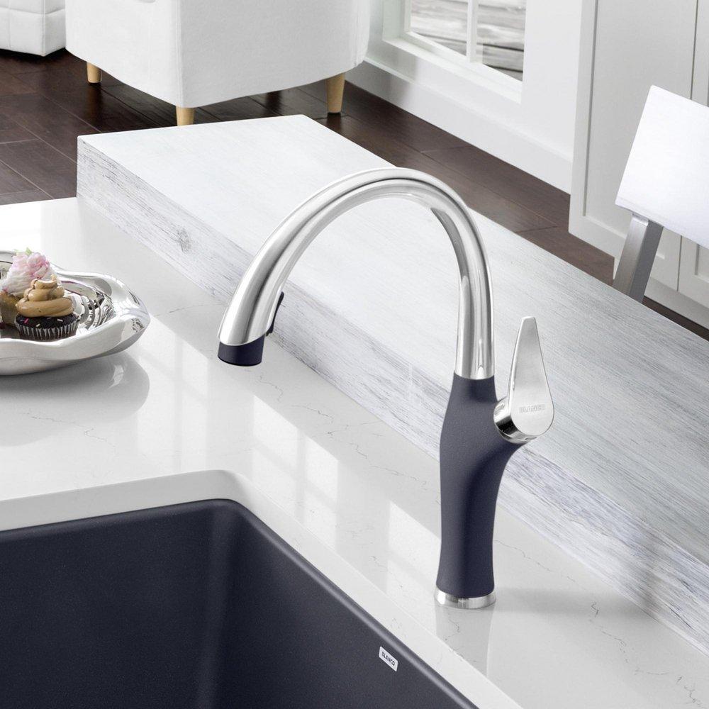 BLANCO PVD Steel/Anthracite Single Handle Pull Down Kitchen Faucet 