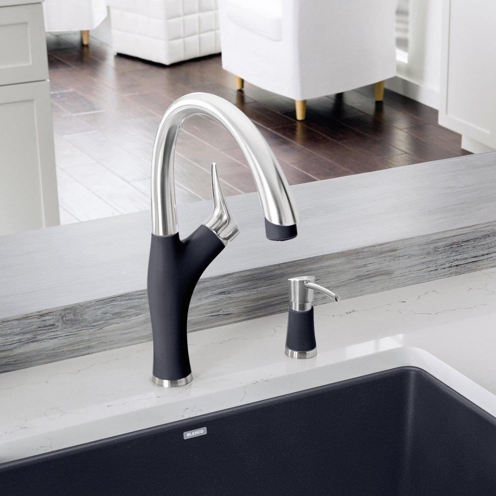 BLANCO PVD Steel/Anthracite Single Handle Pull Down Kitchen Faucet 