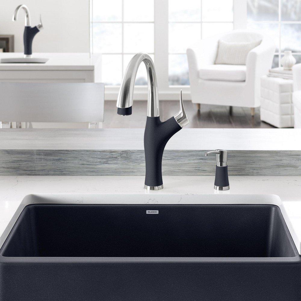 BLANCO PVD Steel Single Handle Pull Down Kitchen Faucet 