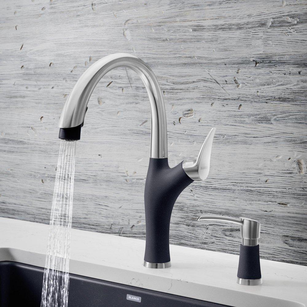 BLANCO PVD Steel/Anthracite Single Handle Pull Down Kitchen Faucet 
