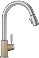 Single Handle Pull Down Kitchen Faucet in Biscotti/Stainless