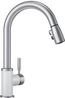 Single Handle Pull Down Kitchen Faucet in White/Stainless