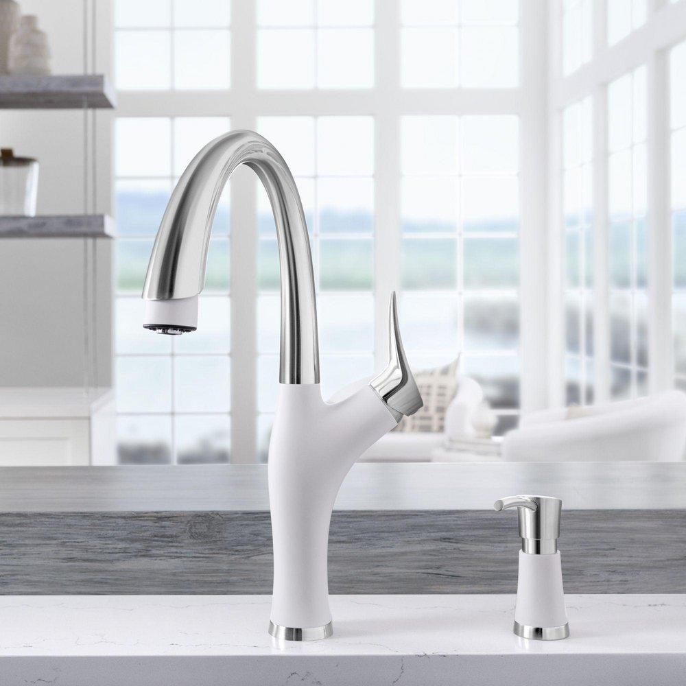BLANCO PVD Steel/White Deck Mount Soap Dispenser in White with Stainless Steel for  442028 Kitchen Faucet 