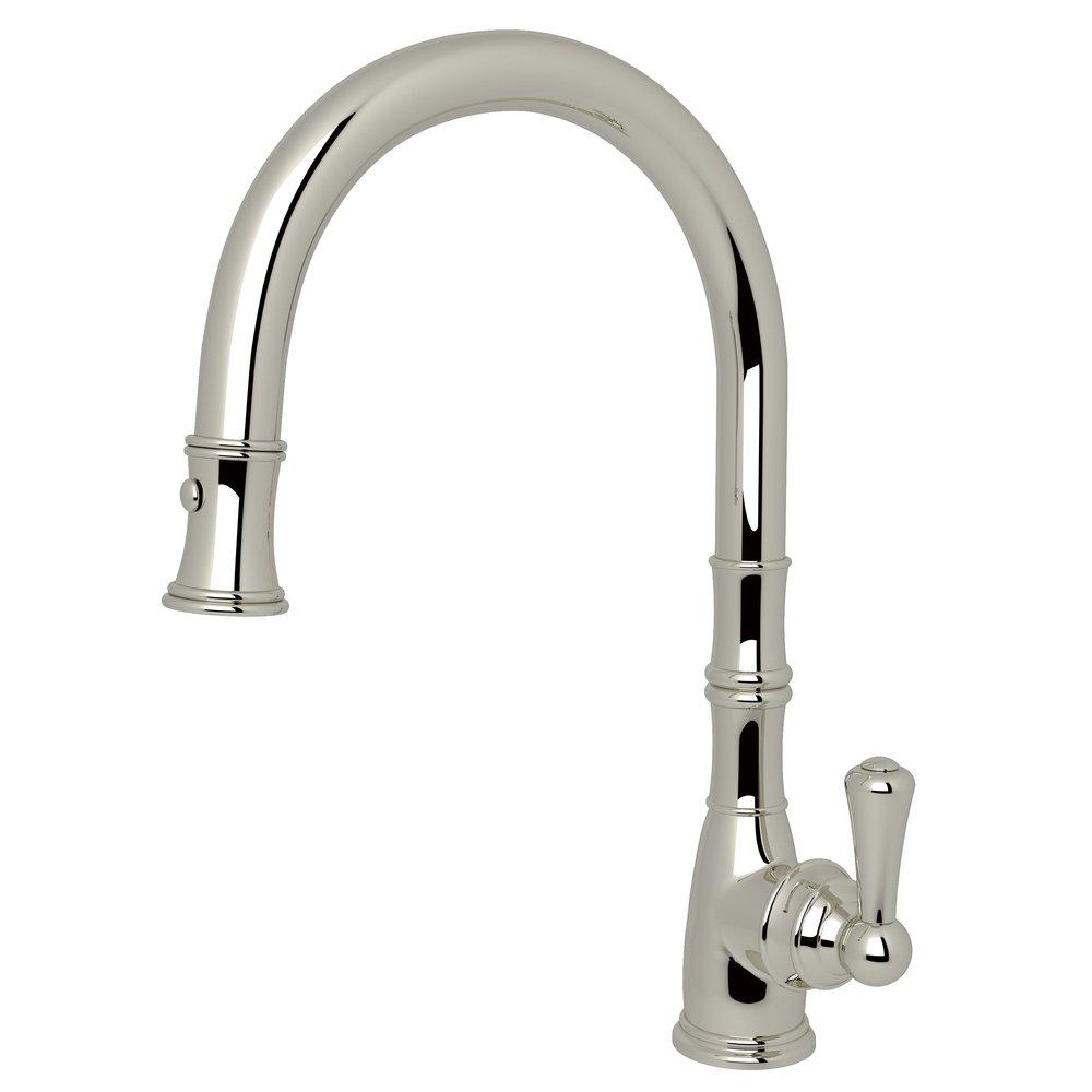 Perrin & Rowe Polished Nickel Single Handle Pull Down Kitchen Faucet 