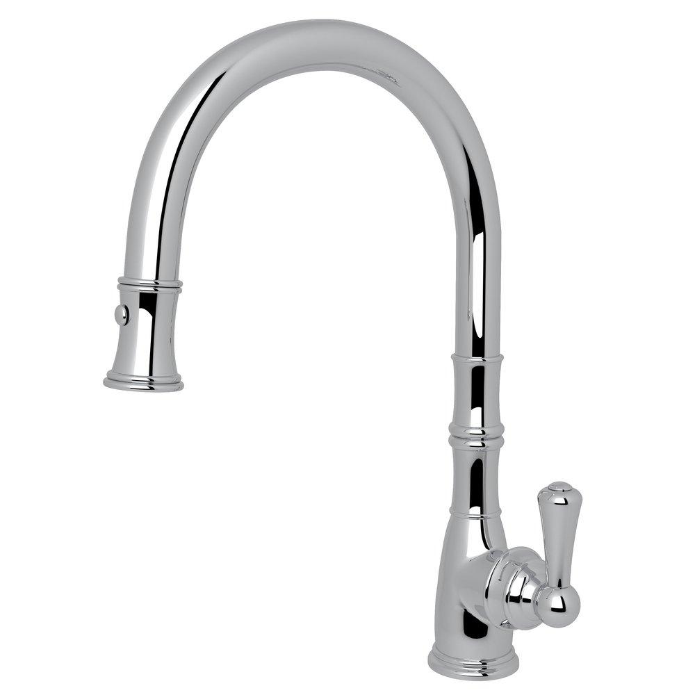 Perrin & Rowe Polished Chrome Single Handle Pull Down Kitchen Faucet 
