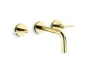 Kallista Unlacquered Brass Wall Mount Bathroom Sink Faucet with Double Lever Handle