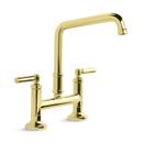 Two Handle Bridge Kitchen Faucet in Unlacquered Brass