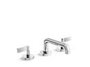 Deck Mount Widespread Bathroom Sink Faucet with Double Lever Handle in Brushed Nickel