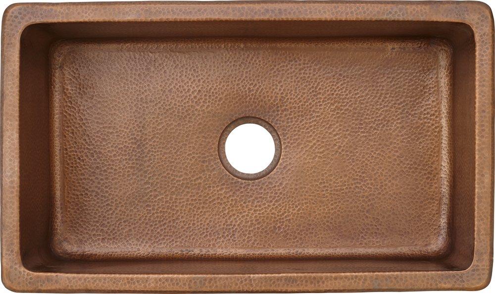 Thompson Medium Antique 33 x 19 in. No Hole Copper Single Bowl Dual Mount Kitchen Sink 