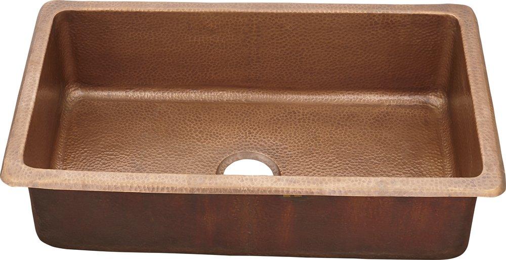 Thompson Medium Antique 33 x 19 in. No Hole Copper Single Bowl Dual Mount Kitchen Sink 