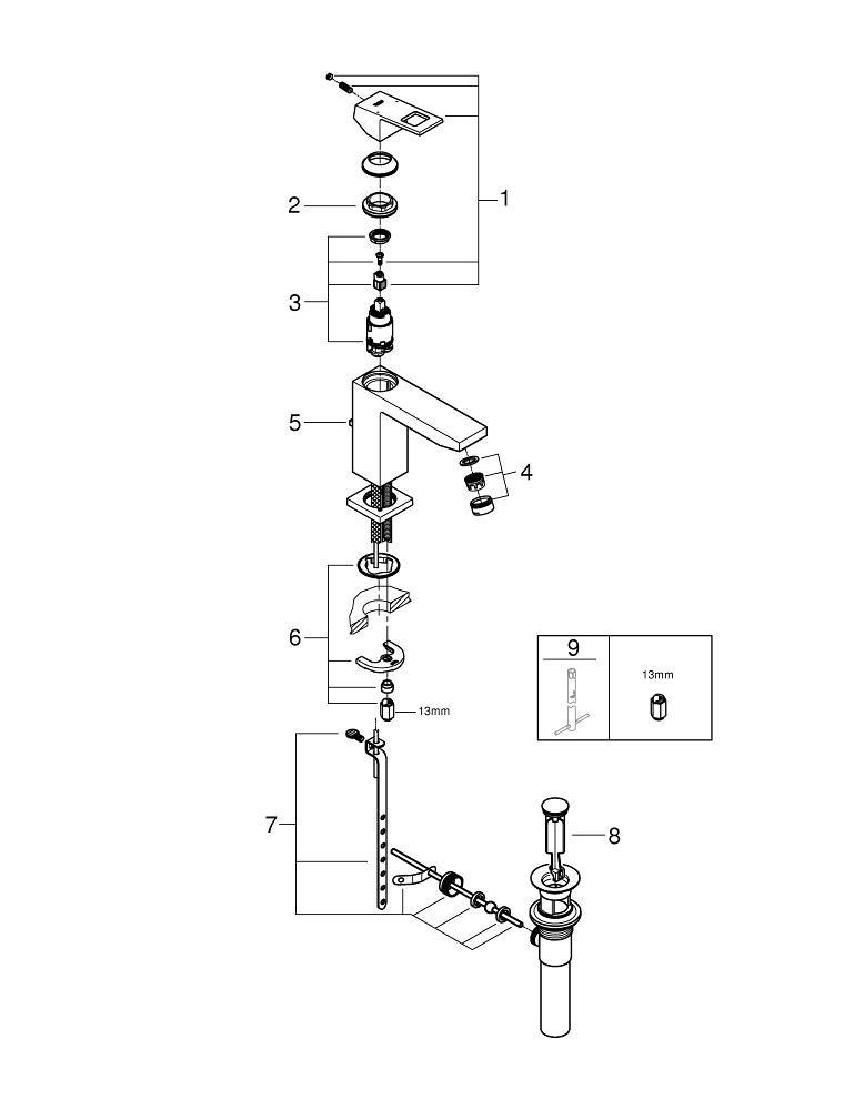 GROHE StarLight&reg; Polished Chrome Single Handle Monoblock Bathroom Sink Faucet 