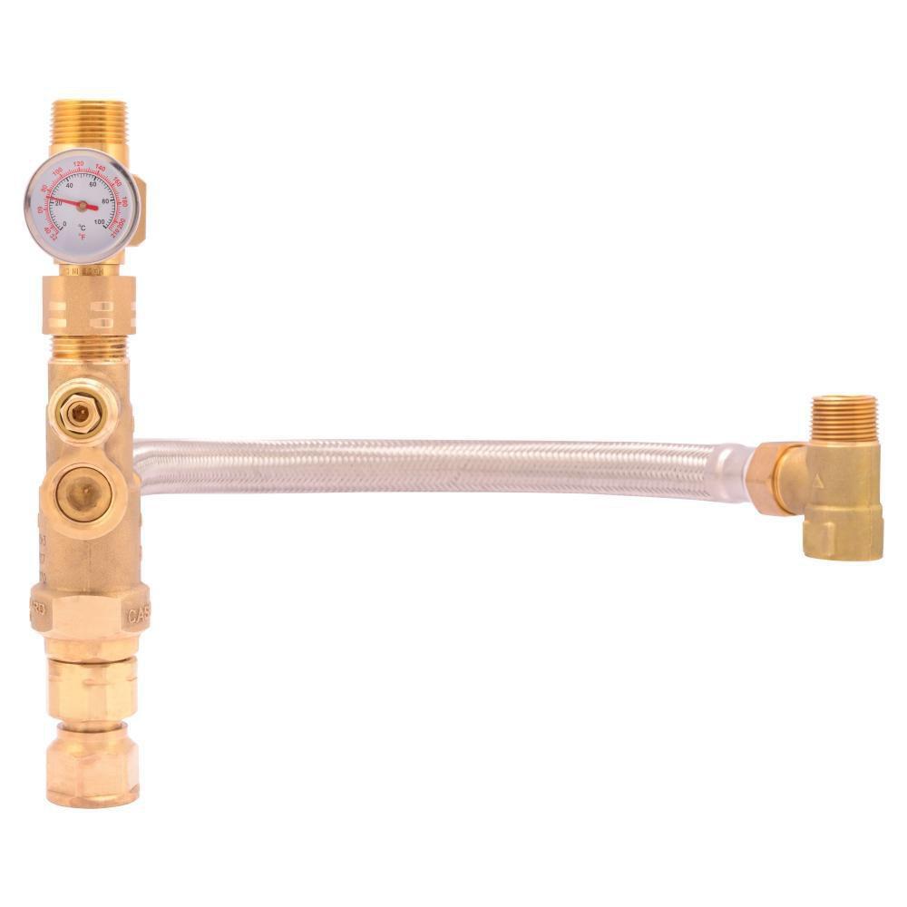 SharkBite® Natural Brass FNPT x MNPT x NPSH Thermostat Mixing Valve 