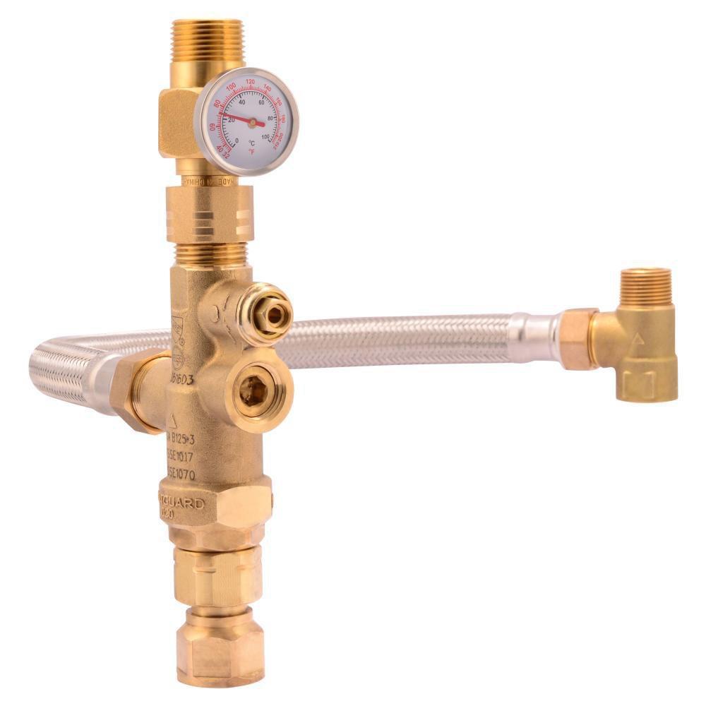 SharkBite® Natural Brass FNPT x MNPT x NPSH Thermostat Mixing Valve 