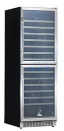 70 in. Built-In and Freestanding Dual Zone Wine Cooler with Double Door in Black with Stainless Steel