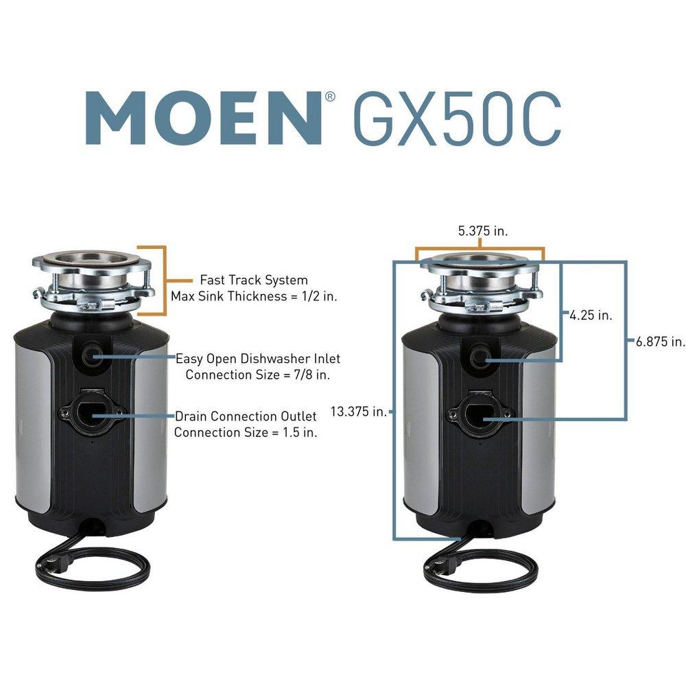 Moen Black Continuous Feed Garbage Disposal with Pre-Installed Power Cord and SoundSHIELD Technology 