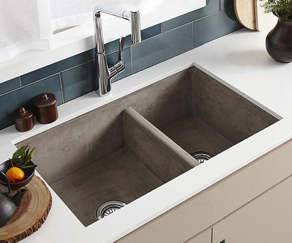 Native Trails Ash 33 x 21 in. Concrete Double Bowl Farmhouse Kitchen Sink 